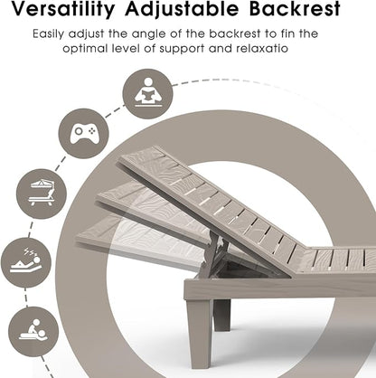 Outdoor Chaise Lounge Chair – 5-Position Adjustable Backrest, Waterproof Resin Wicker Sun Lounger for Pool, Patio, Garden, Beach & Deck – All-Weather Comfort (Grey)