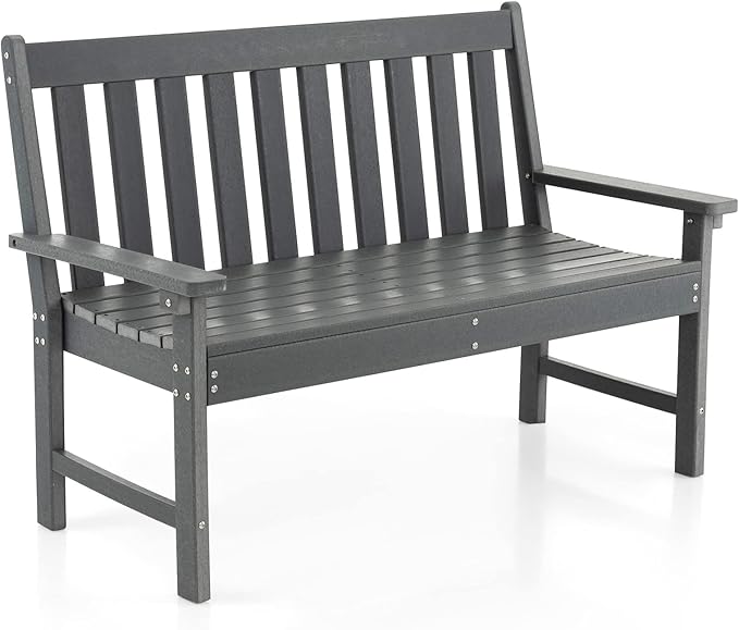 Giantex Outdoor Bench, 52-Inch Outside Bench All-Weather HDPE Park Bench with Backrest and Armrests - Photo 1