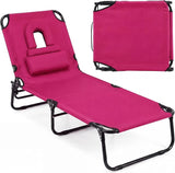 Tangkula Beach Lounge Chair, Folding Sunbathing Recliner with Face Hole - Photo 1