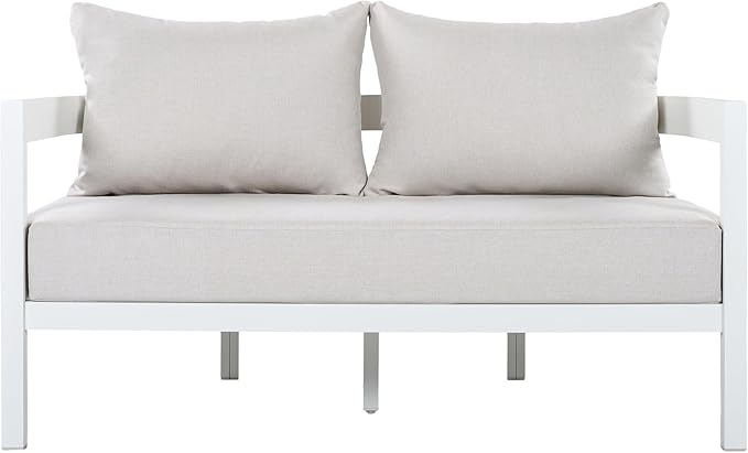 Merax 52.6" Modern Curved-Back Outdoor Aluminum Loveseat, 2-Seater Patio Sofa with Weather-Resistant Cushions for Porch - Photo 2