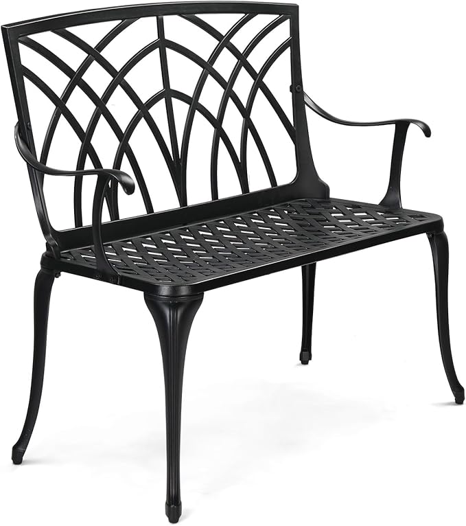 VINGLI 38" Outdoor Metal Bench, Cast Aluminium Garden Bench, Weatherproof Antique Finish Orchid Chair - Photo 1
