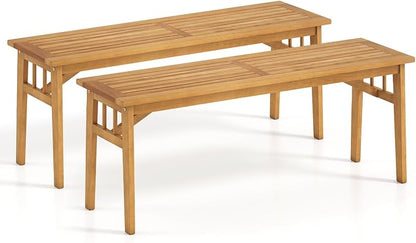 HAPPYGRILL Outdoor Acacia Wood Dining Bench, 48” Wooden Bench Patio Furniture for Entryway Garden Poolside Balcony, 800 LBS (2)