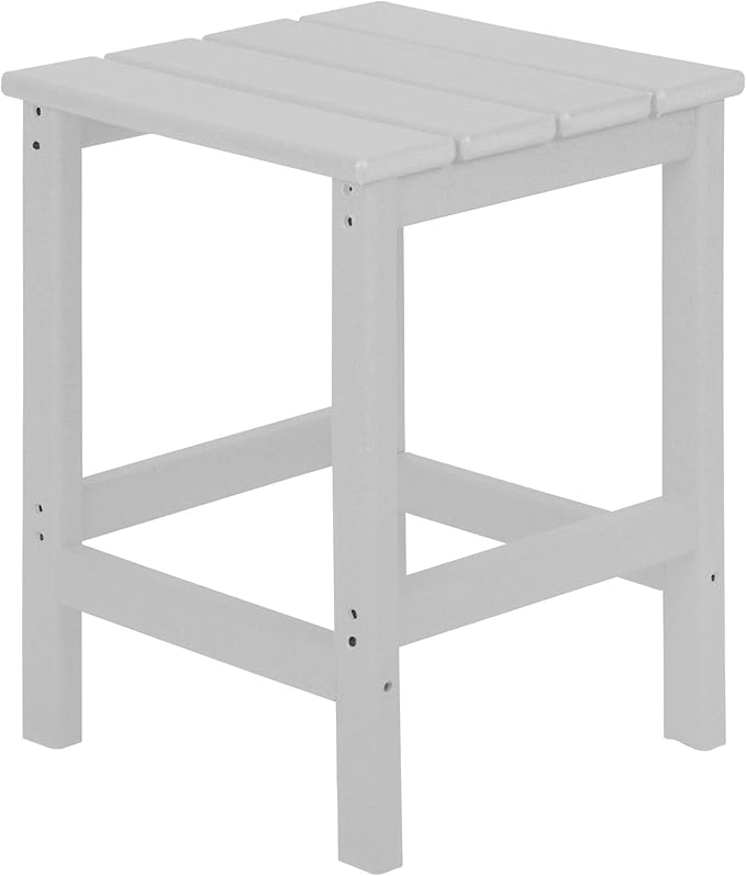 WO Home Furniture 3pc Set - HDPE Poly Adirondack Chair with Ottoman/Footrest and Square Side Table, All Weather and UV Resistant for Outdoor Patio Backyard, Garden, White
