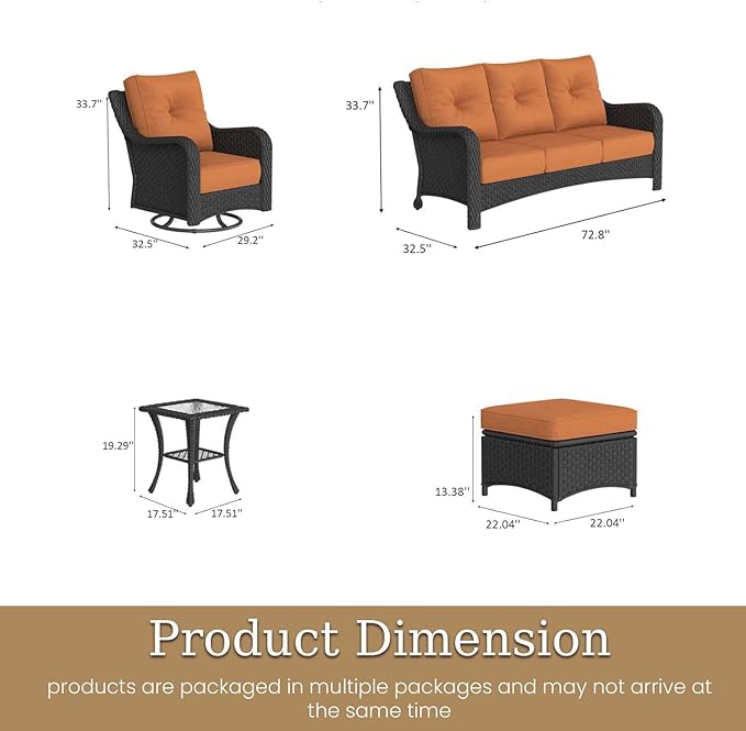 7 Piece Patio Furniture Set, All-Weather Wicker Outdoor Conversation Set with Swivel Rocking Chair and 6 Inch Thick - Photo 2