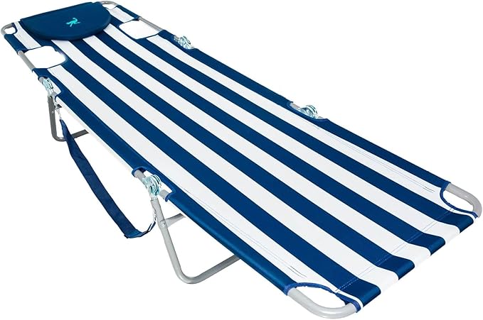 Ostrich Chaise Lounge Folding Portable Sunbathing Beach Chair, Striped (2 Pack)