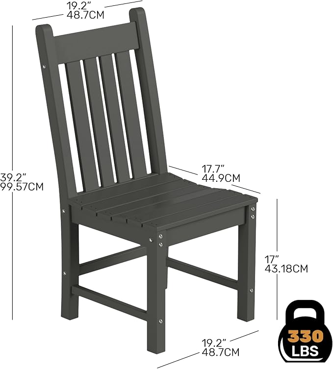 Costaelm Armless Outdoor Chair, Patio Adirondack Chair, HDPE Poly Lumber Waterproof Restaurant Bistro Kitchen Dining Chair for Outside Porch Backyard Garden, Gray