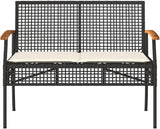 2-Seat Outdoor Garden Bench in Black-Brown Poly-Rattan, 42.5 x 22.4 x 33.5 in - Photo 5