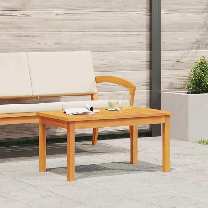 Brown Solid Acacia Wood Coffee Table for Garden and Terrace, Durable Outdoor Furniture Set with Minimalist Design, Sturdy Rectangular Tabletop and Post Legs, Weather