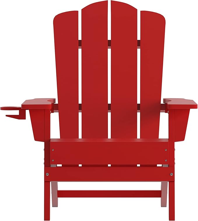 Flash Furniture Newport Adirondack Chair with Cup Holder, Weather Resistant Poly Resin Adirondack Chair, Red - Photo 10