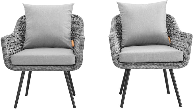 Modway EEI-3176-GRY-GRY-SET Endeavor Armchair Outdoor Patio Wicker Rattan Set of 2, 2 Living Armchairs, Gray