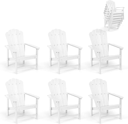 Stackable Adirondack Chairs Set of 6, Space Saving HDPE All-Weather Fire Pit Chair with Cover for Outdoor Lawn Porch Deck