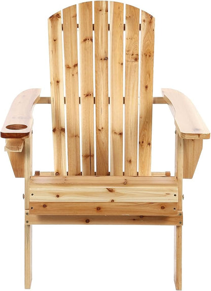 Folding Adirondack Chairs, Outdoor Wooden Lawn Chairs with Cup Holder, Patio Chair for Garden,Yard,Poolside,Backyard, 350lb Weight Capacity(Natural)