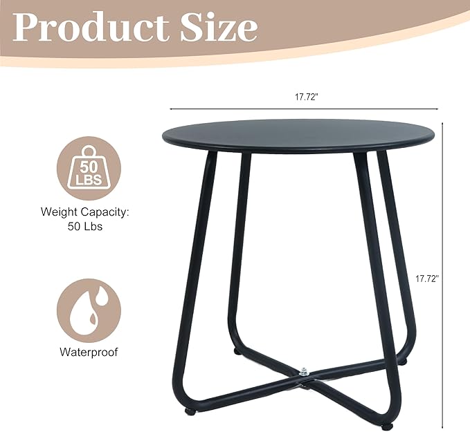 Outdoor Side Table Metal - Portable Accent Table, Multi-Functional End Table for Patio, Balcony, Bedroom & RV Use - Photo 3