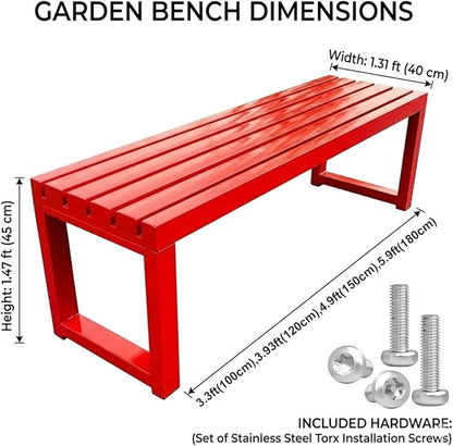 Outdoor Metal Backless Bench, Garden Bench 880lbs Capacity, 3.3ft 3.9ft 4.9ft 5.9ft All-Weather Steel Patio Benches for Outside Front Porch Yard Deck Pathway Seating(Coffee,5.9ft)