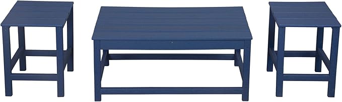 WestinTrends Malibu 3-Piece Set Outdoor Coffee and Side Table for Adirondack Chair, Navy Blue