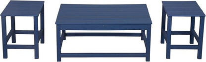 WestinTrends Malibu 3-Piece Set Outdoor Coffee and Side Table for Adirondack Chair, Navy Blue