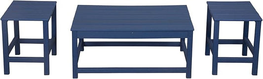 WestinTrends Malibu 3-Piece Set Outdoor Coffee and Side Table for Adirondack Chair, Navy Blue