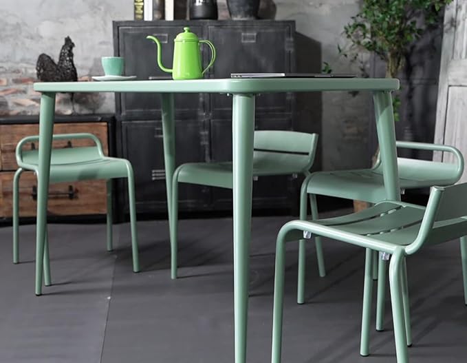 Modern Patio Table for 4-6 People Metal Dining Table for Outdoor&Indoor Office Computer Meeting Desk Home Cafe Table Lawn Backyard Balcony Kitchen Office 47.2" Lx23.6 Wx30 H(Green)