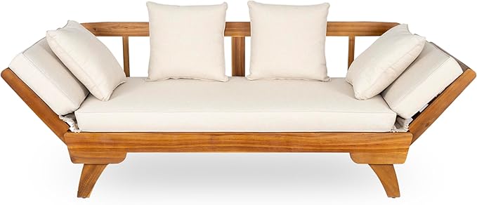 Christopher Knight Home Gary Patio Convertible Couch, Wooden Outdoor Daybed - Photo 6