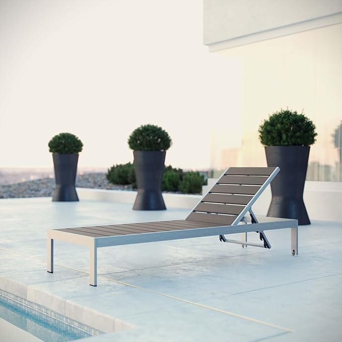 Pemberly Row Modern Outdoor Aluminum Chaise Lounge, 76" Long Recliner, Gray/Silver Finish, Adjustable Height - Photo 2