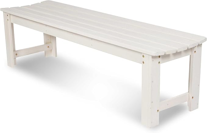 Shine Company Outdoor Wooden Backless Patio Garden Bench, 5 Ft, Eggshell White