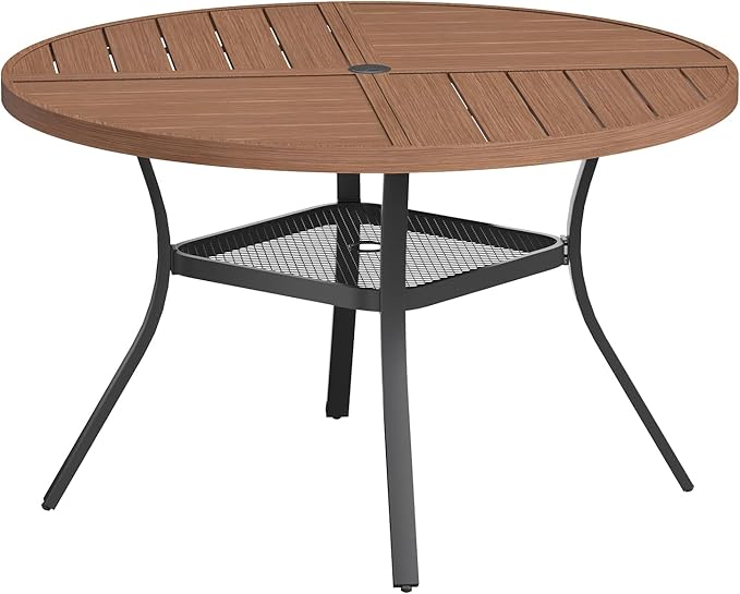VICLLAX Round Patio Table with Adjustable Umbrella Hole for 4, All Weather Metal Outdoor Dining Table for Lawn Garden - Photo 1