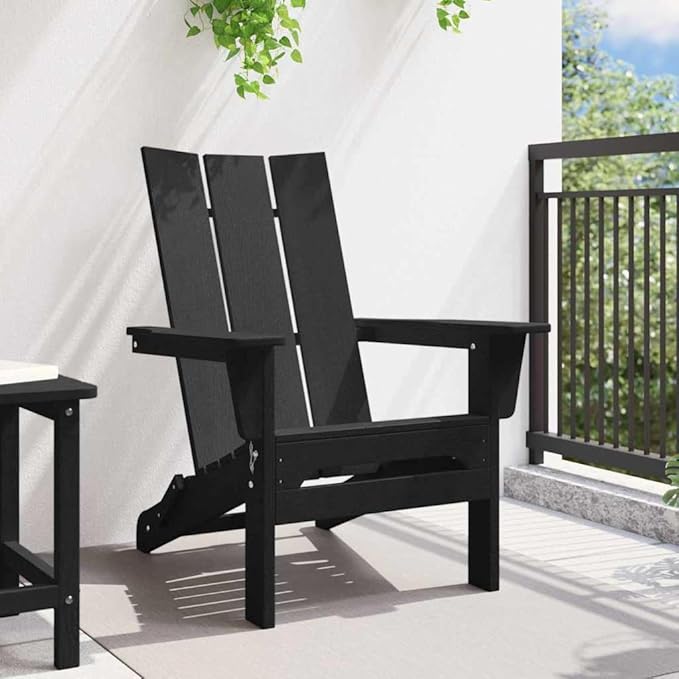 Folding Adirondack Chair Black 31.69 x 29.33 x 36.22 in HDPE Modern Outdoor Seating with Stainless Steel Frame Ergonomic Design for Patio and Garden Comfort