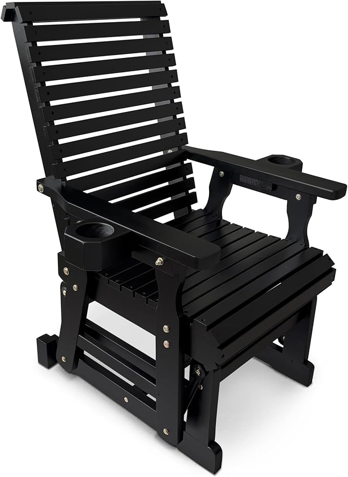 Fortune Candy Wooden Patio Glider for One Person, with High Backrest and Deep Contoured Seat, Solid Fir Wood - Photo 1