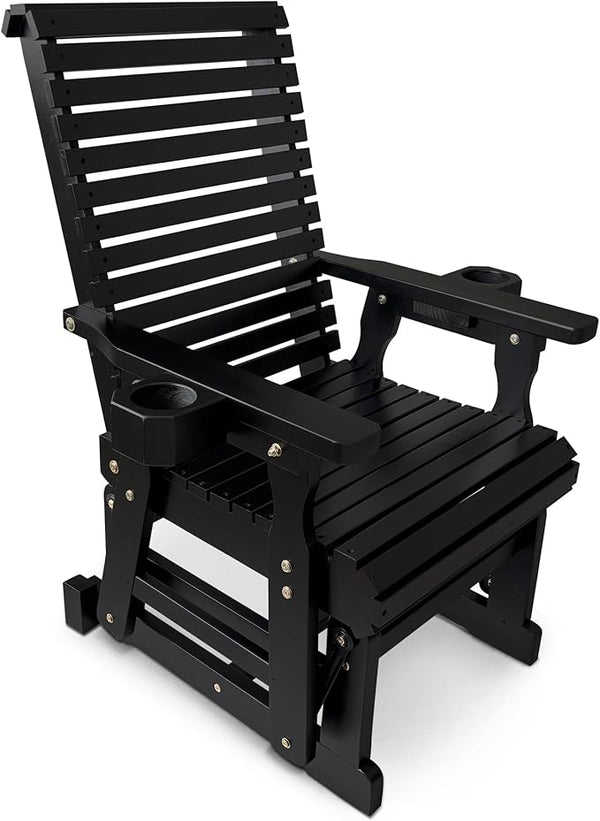 Fortune Candy Wooden Patio Glider for One Person, with High Backrest and Deep Contoured Seat, Solid Fir Wood - Photo 1