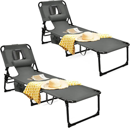 Tangkula Tanning Chair with Face Hole, Patio Folding Adjustable Reclining Beach Sunbathing Lounge Chair with Side Pocket, Portable Face Down Chaise Lounge for Outdoor Backyard Poolside (2)