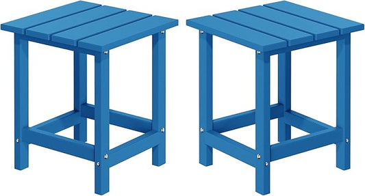 MUCHENGHY Adirondack Outdoor Side Table Set of 2, 14.7" Patio Side Table Weather Resistant, HDPE Outdoor End Tables for Patio, Navy Blue