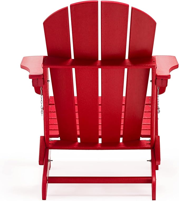WO Home Furniture 3pc Set - HDPE Poly Adirondack Chair with Ottoman/Footrest and Square Side Table, All Weather and UV Resistant for Outdoor Patio Backyard, Garden, Red