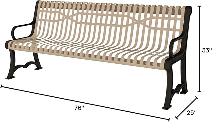 COATEDOUTDOORFURNITURE Coated Outdoor Furniture Heavy-Duty Outdoor Bench Thermoplastic Coated, Slatted Steel, Commercial-Grade Garden Bench, Made in America (Portable with Back, 4 Ft, Tan)