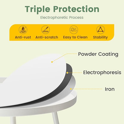 danpinera Outdoor Side Tables, Weather Resistant Steel Patio Side Table, Small Round Outdoor End Table Metal Side Table for Patio Yard Balcony Garden Bedside White