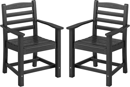 Tangkula Patio Dining Chairs Set of 2, HDPE All Weather Outdoor Chair w/Wide Armrests, Curved Seat, Wood Grain, Plastic Porch Chair for Backyard, Garden, Front Porch, Poolside (Black, 2 Chairs)
