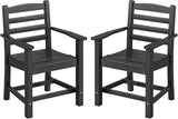 Tangkula Patio Dining Chairs Set of 2, HDPE All Weather Outdoor Chair w/Wide Armrests, Curved Seat, Wood Grain - Photo 9