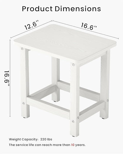 Weatherproof Outdoor Side Table, HDPE Small Outdoor Table for Adirondack, 16.6-Inch Patio Square End Tables for Garden, Backyard, Porch, Deck, Balcony, Poolside (White)