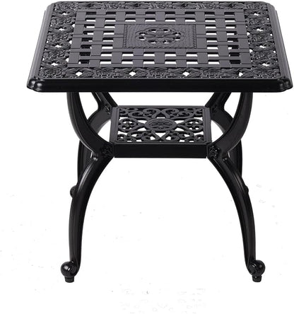 21" Cast Aluminum Outdoor Side Table,Small Patio Table,Outdoor Coffee Tables for Patio,Garden,Balcony, for All Weather (Black, Square)