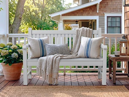 Psilvam 2-Person Poly Lumber Outdoor Bench with 700 Lbs Weight Capacity – Weatherproof Garden Seating for, Balcony Porch & Park, All-Weather Fade-Resistant Patio Furniture (White)