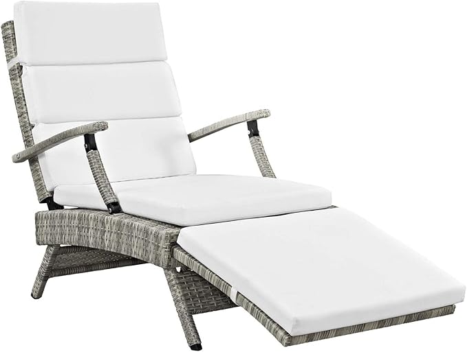 Modway Envisage Outdoor Patio Wicker Rattan Chaise Lounge in Light Gray White
