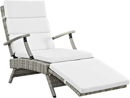Modway Envisage Outdoor Patio Wicker Rattan Chaise Lounge in Light Gray White