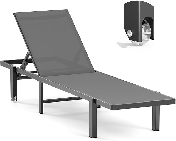 Ciokea Aluminum Chaise Lounge Chair Outdoor with Wheels - Photo 1