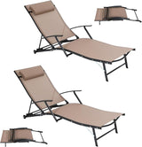 Nice C Patio Chaise Lounge with Wheel, Outdoor Lounge with Armrest for Pool, 5 Reclining Positions - Photo 1