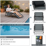 Chaise Lounge Chair Outdoor with Side Pocket, 5-Position Adjustable Backrest, Pillow & Side Pocket - Photo 4