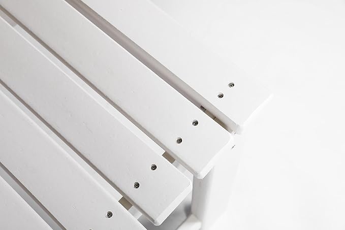 Backless HDPE Adirondack Bench with Wood Texture, Poly Lumber Seat for Patio, Backyard, Balcony, All Weather Resistant with UV Protection (White)
