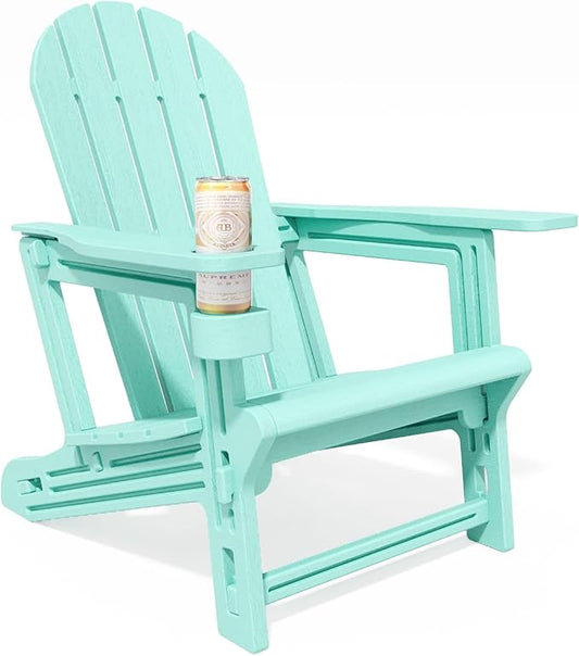 Adirondack Chair, Tool-Free Assembly All-Weather Adirondack Chairs, HDPE Fire Pit Chairs with Cup Holder, Outdoor Chair for Patio Garden (Aruba)