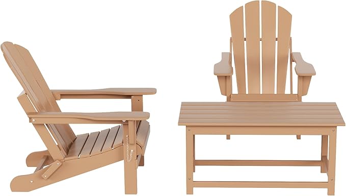 WO Home Furniture Adirondack Chairs Table Set of 3 PCS Outdoor Folding Chairs Coffee Table Weather/UV Resistant for Lawn - Photo 3