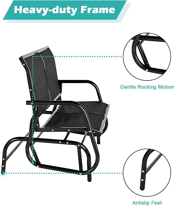 Esright Outdoor Glider Bench for 2 Person Outside Patio Gliders Loveseat Porch Glider Swing with Powder Coated Steel Frame for Backyard, Garden, Balcony (Black)