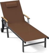 Ciokea Outdoor Lounge Chair with Pillow, 5-Position Aluminum Chaise Lounge with Wheels & Armrests - Photo 1