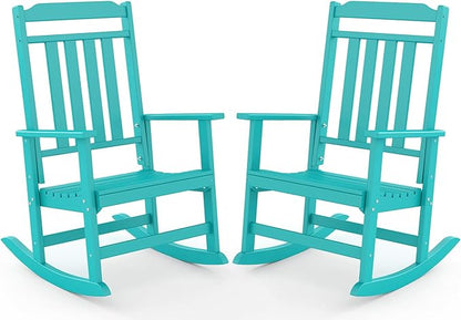 GREENVINES Outdoor-Rocking-Chairs-Set-of-2 | HDPE Plastic | Patio Rockers | Porch Rocker Chair | Oversized | High Back | Big & Tall | Aqua